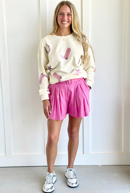 Bubblegum Pink Belted Shorts