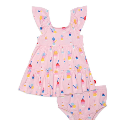 Pink Sundae Funday Dress + Diaper Cover Set