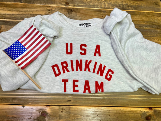 USA Drinking Team Long Sleeve Crew Neck Sweatshirt