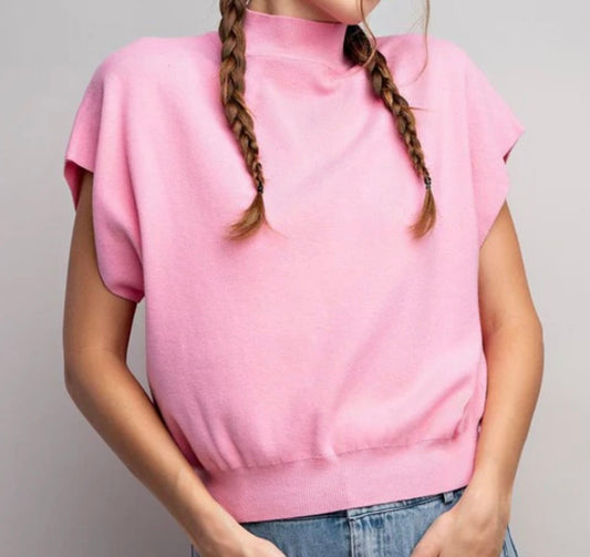 Baby Pink Knit Short Sleeve Top
